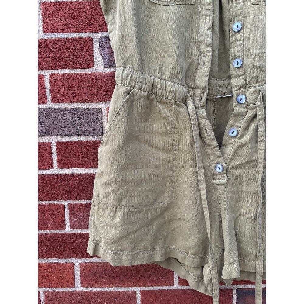 Nicole Miller New York Utility Romper Womens 4 Olive Green Linen Blend Safari - Picture 4 of 10